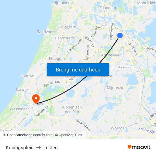 Koningsplein to Leiden map