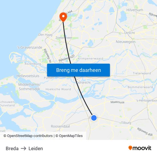 Breda to Leiden map