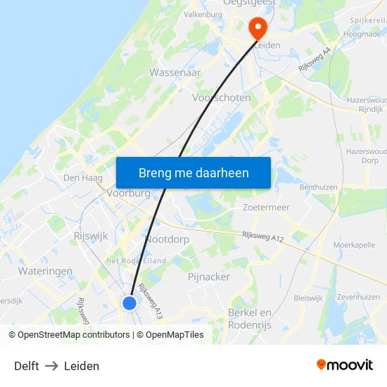 Delft to Leiden map