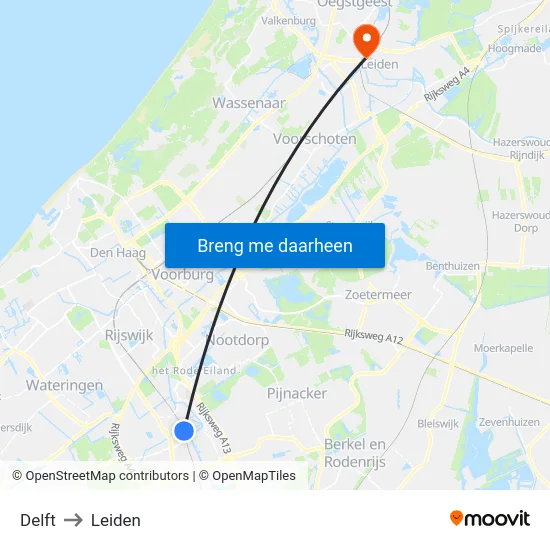 Delft to Leiden map