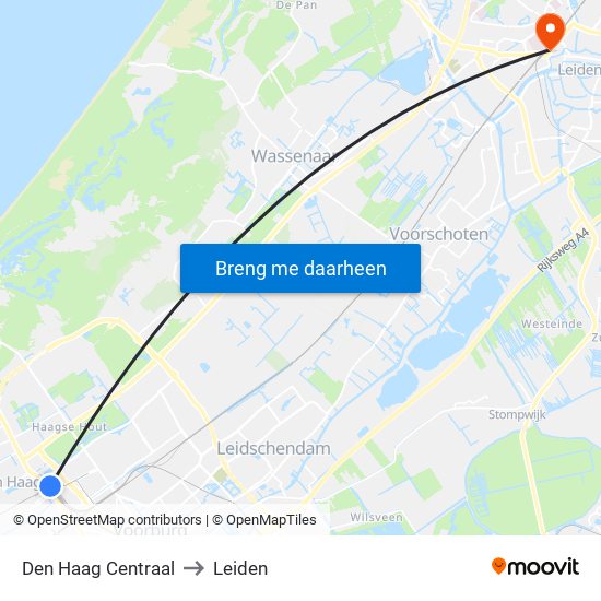 Den Haag Centraal to Leiden map