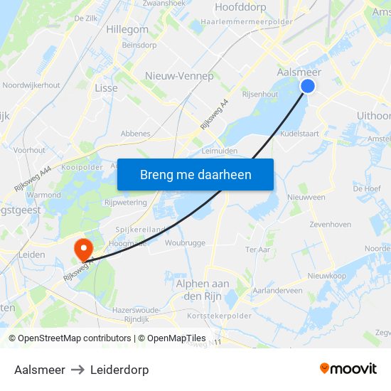 Aalsmeer to Leiderdorp map