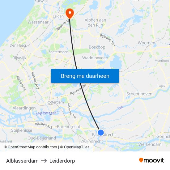 Alblasserdam to Leiderdorp map