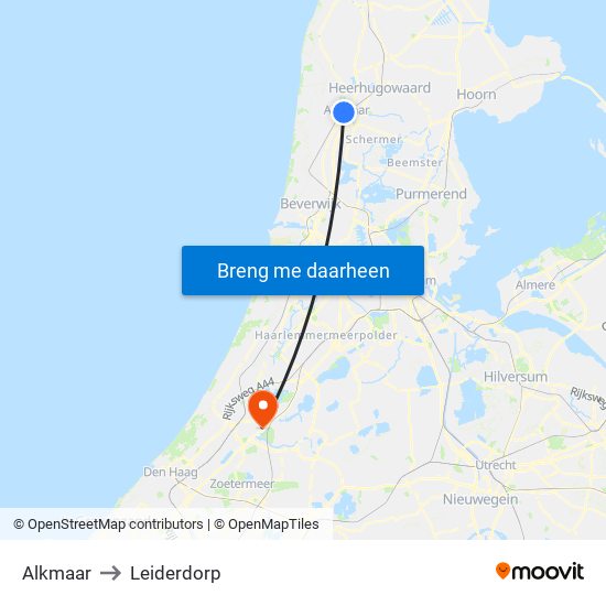 Alkmaar to Leiderdorp map