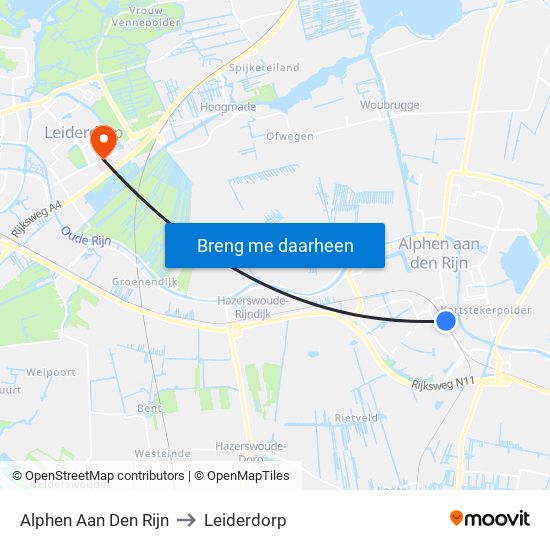 Alphen Aan Den Rijn to Leiderdorp map