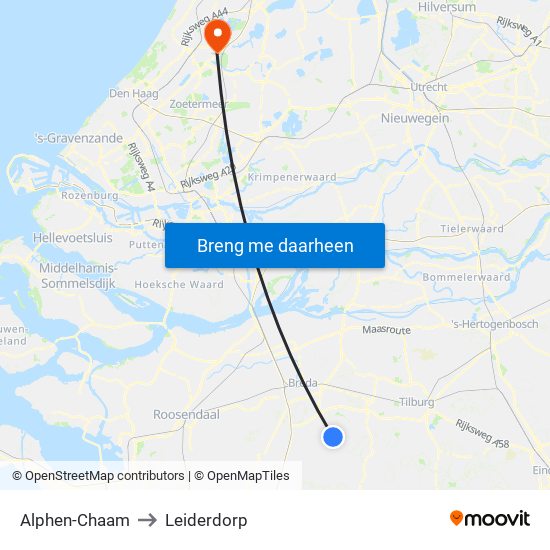 Alphen-Chaam to Leiderdorp map