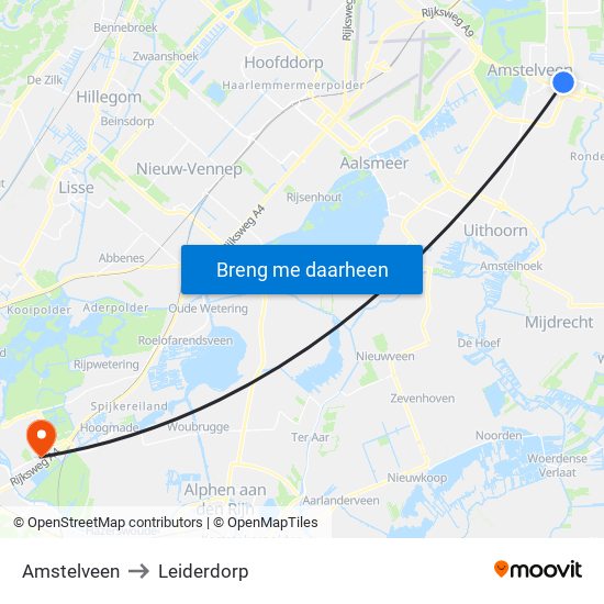 Amstelveen to Leiderdorp map