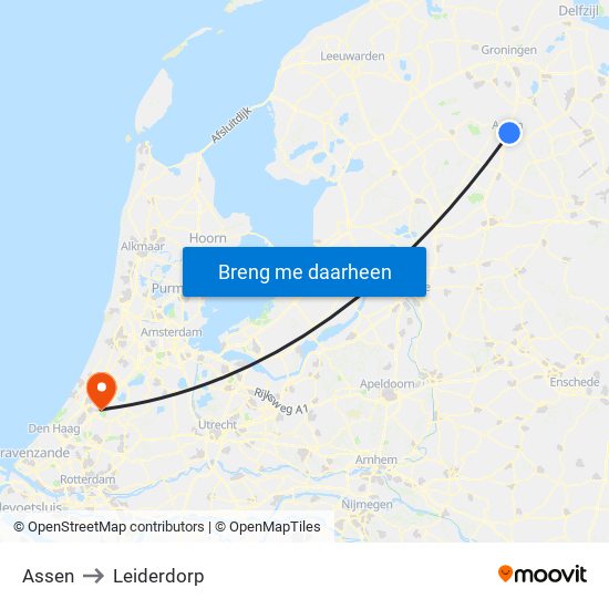 Assen to Leiderdorp map