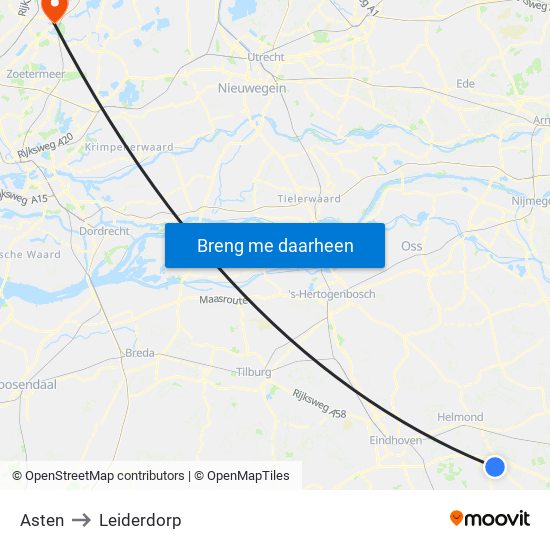 Asten to Leiderdorp map