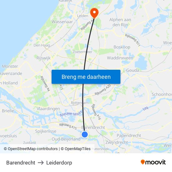 Barendrecht to Leiderdorp map