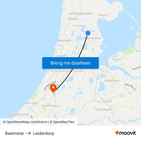 Beemster to Leiderdorp map