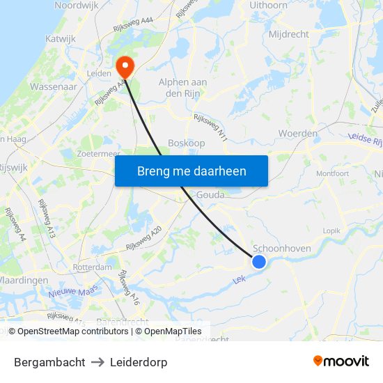 Bergambacht to Leiderdorp map
