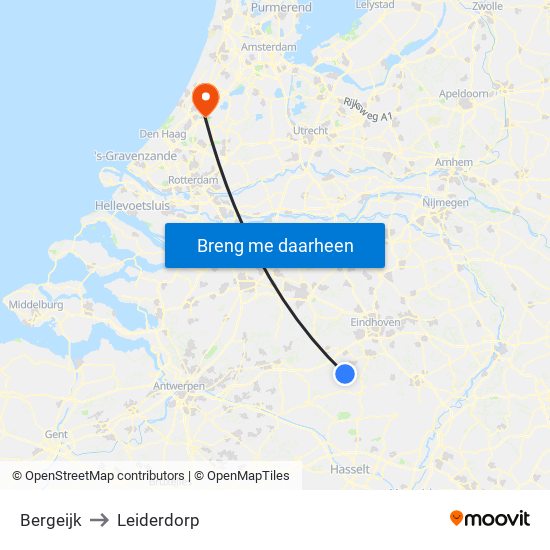 Bergeijk to Leiderdorp map