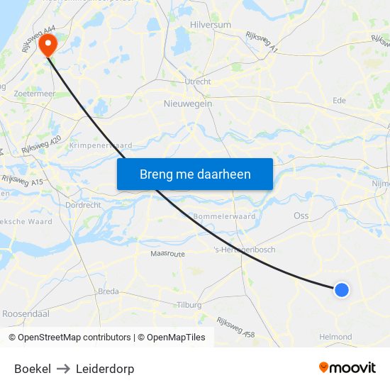 Boekel to Leiderdorp map