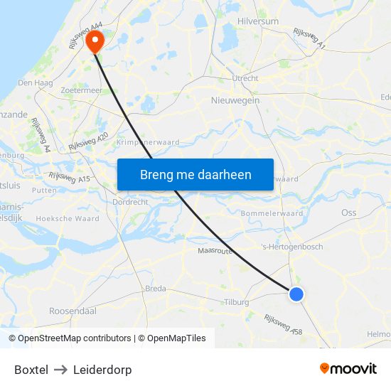 Boxtel to Leiderdorp map