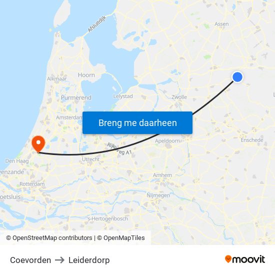 Coevorden to Leiderdorp map