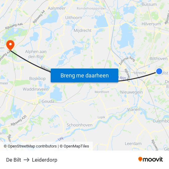 De Bilt to Leiderdorp map