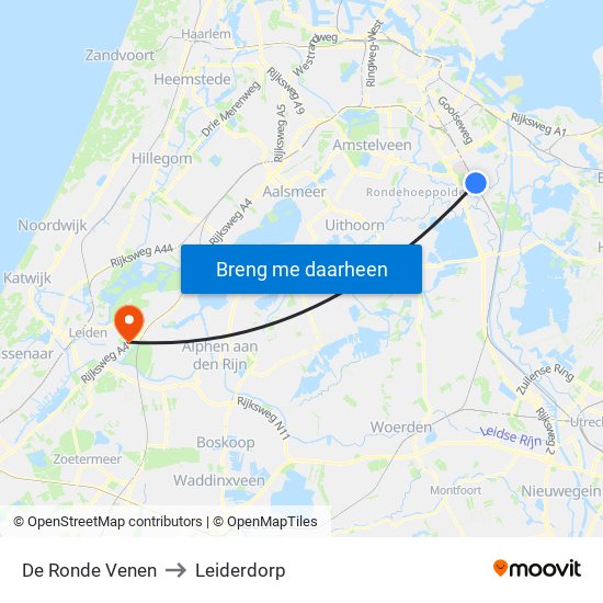 De Ronde Venen to Leiderdorp map