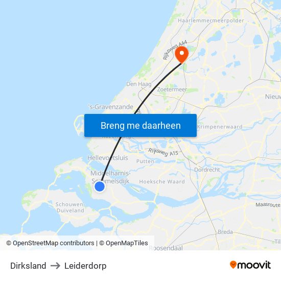 Dirksland to Leiderdorp map