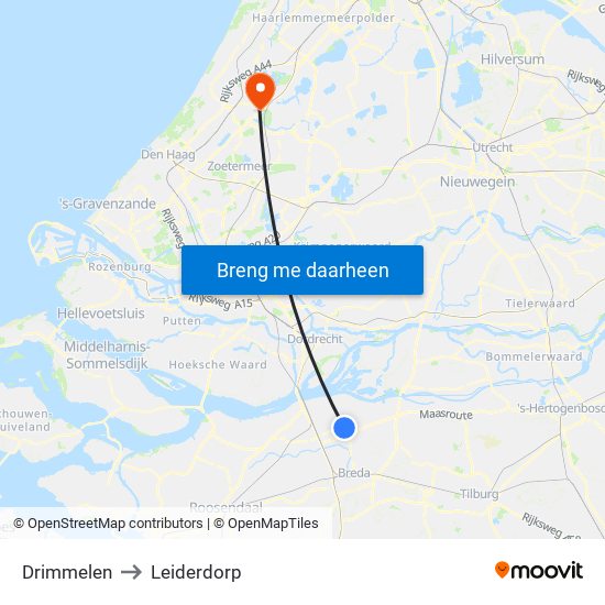 Drimmelen to Leiderdorp map