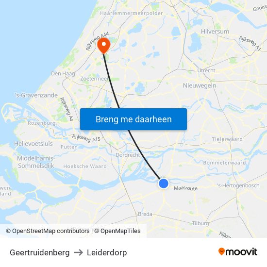 Geertruidenberg to Leiderdorp map