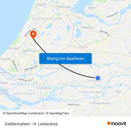 Geldermalsen to Leiderdorp map