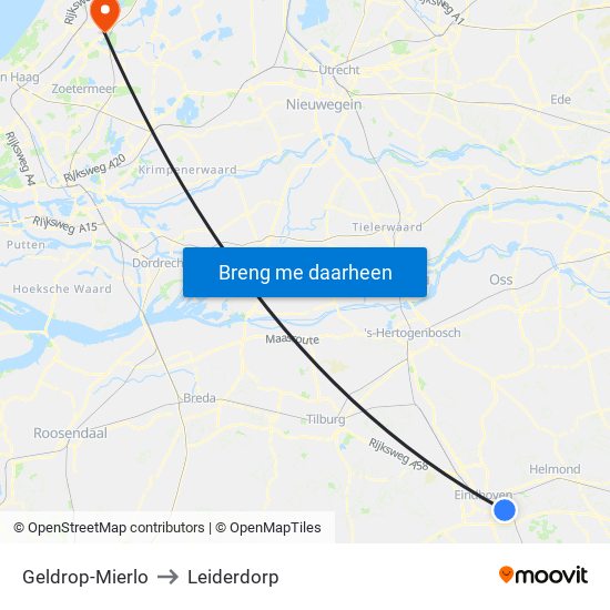 Geldrop-Mierlo to Leiderdorp map