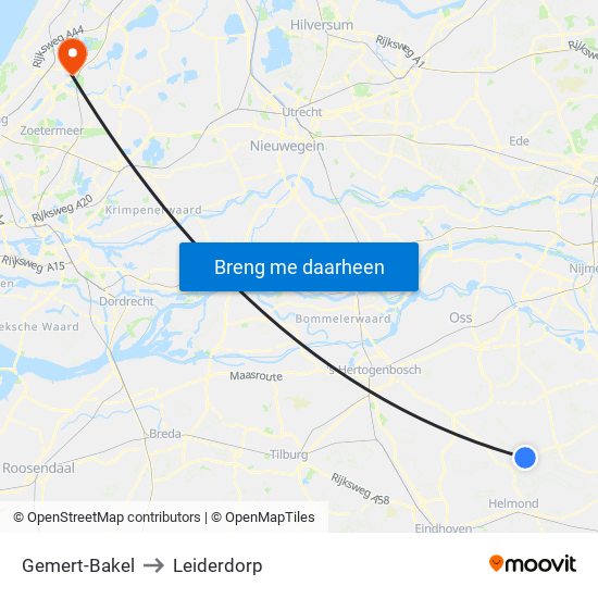 Gemert-Bakel to Leiderdorp map
