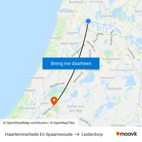 Haarlemmerliede En Spaarnwoude to Leiderdorp map