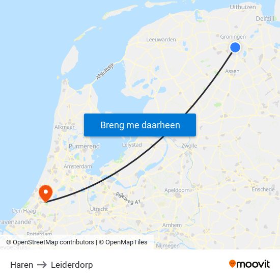 Haren to Leiderdorp map