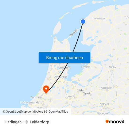 Harlingen to Leiderdorp map