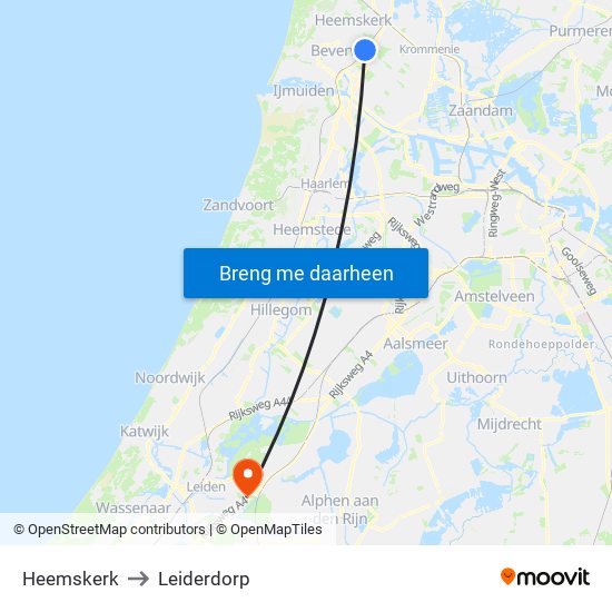 Heemskerk to Leiderdorp map