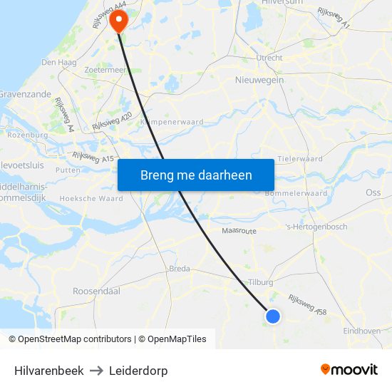 Hilvarenbeek to Leiderdorp map