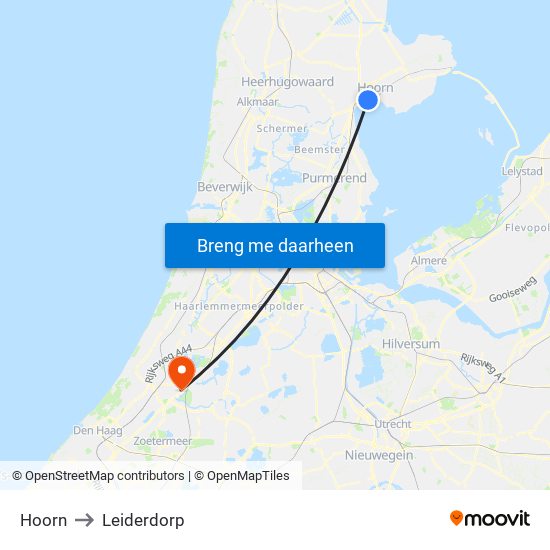 Hoorn to Leiderdorp map