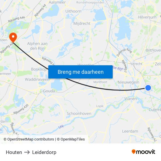 Houten to Leiderdorp map