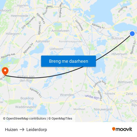 Huizen to Leiderdorp map