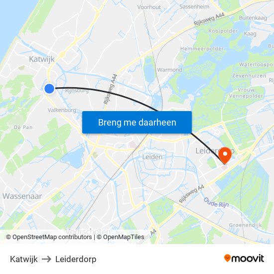 Katwijk to Leiderdorp map