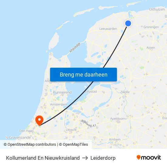 Kollumerland En Nieuwkruisland to Leiderdorp map