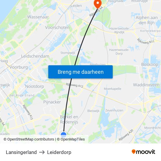 Lansingerland to Leiderdorp map