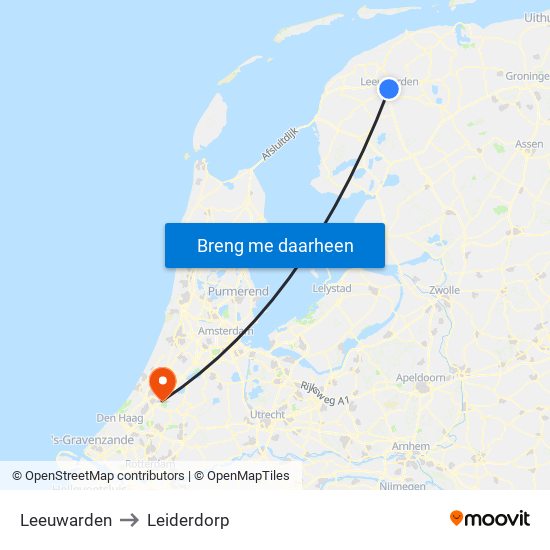 Leeuwarden to Leiderdorp map