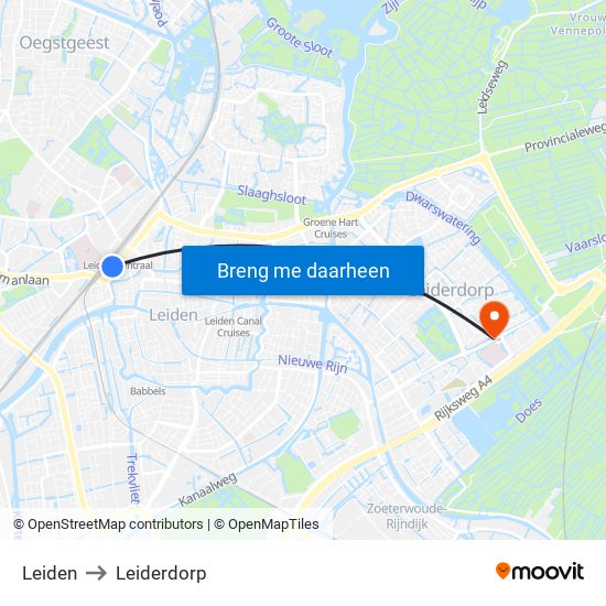 Leiden to Leiderdorp map