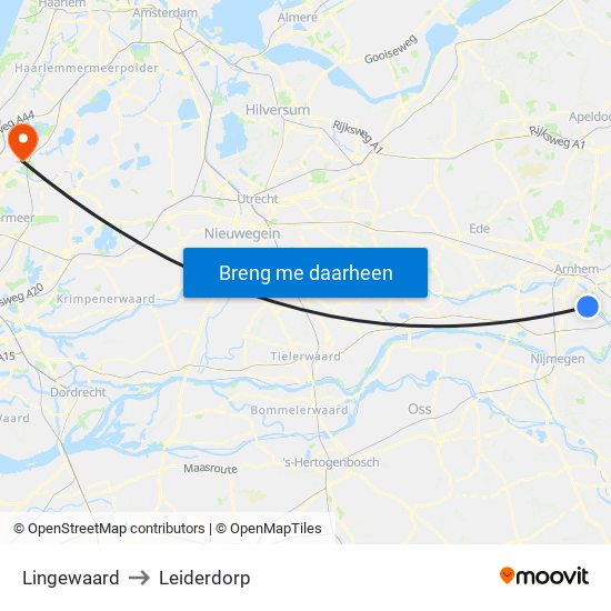 Lingewaard to Leiderdorp map