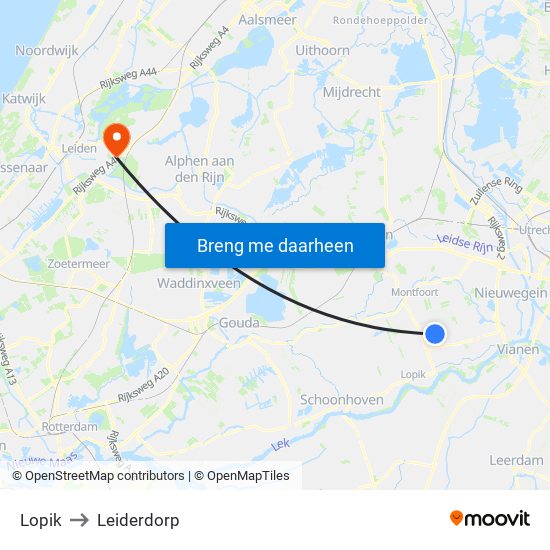 Lopik to Leiderdorp map