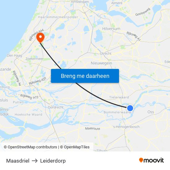 Maasdriel to Leiderdorp map