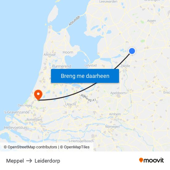 Meppel to Leiderdorp map