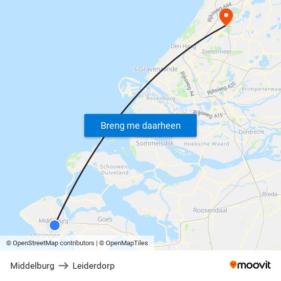 Middelburg to Leiderdorp map