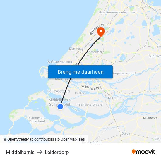 Middelharnis to Leiderdorp map