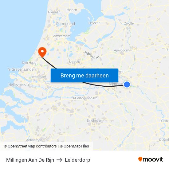 Millingen Aan De Rijn to Leiderdorp map