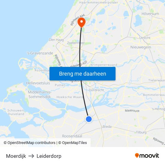 Moerdijk to Leiderdorp map