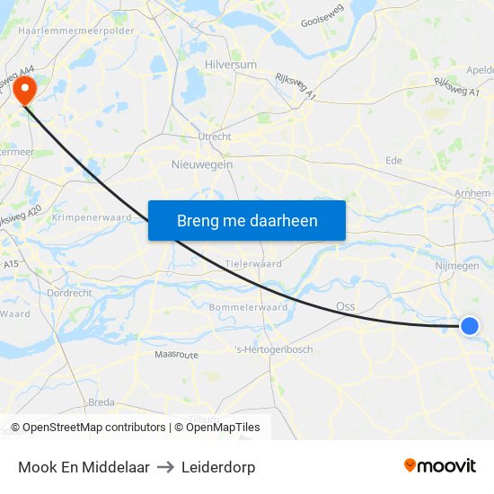 Mook En Middelaar to Leiderdorp map